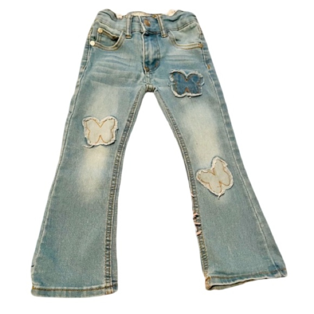 Celebrity Ace Girls Flare Jeans 4T Butterfly Distressed Denim